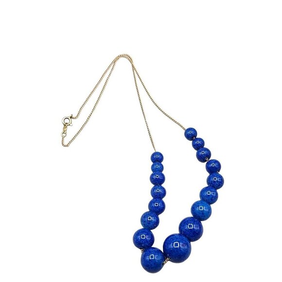 14k Graduated Lapis Lazuli Beaded Necklace 19" Yellow Gold Chain 7.1mm-13mm Bead - Picture 13 of 16